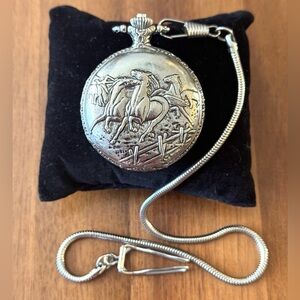 Luxury Silver Pocket Watch with Horse Design